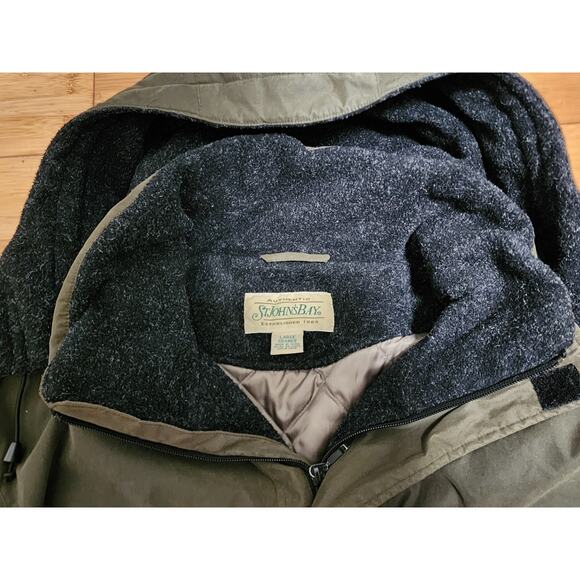 Vintage St Johns Bay Mens Large Parka Jacket Green Quilt Removable Hood Full Zip - Picture 3 of 15